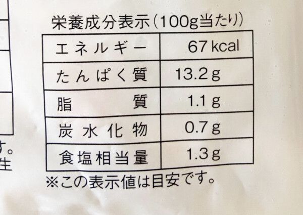 「青のパッケージ」のシーフードミックス　栄養成分