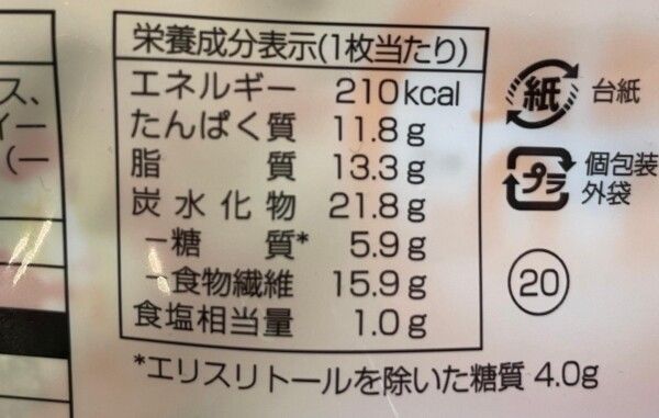 糖質86％カットピザ　マルゲリータ栄養成分