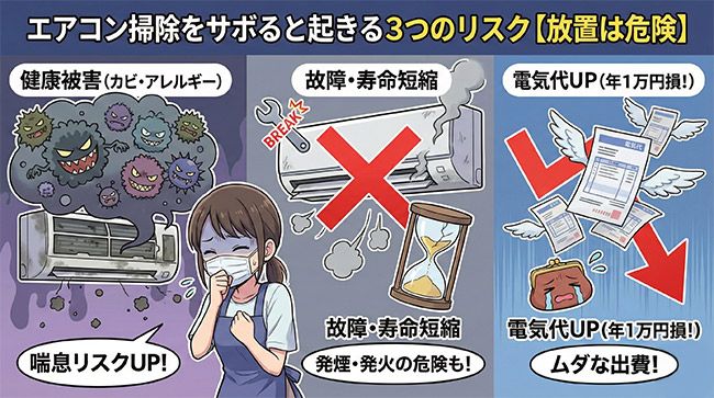 エアコン掃除をサボると起きる3つのリスク