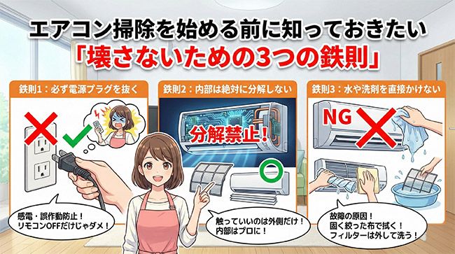 エアコン掃除を始める前に知っておきたい「壊さないための3つの鉄則」
