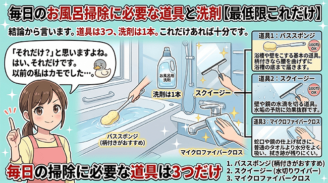 毎日のお風呂掃除に必要な道具と洗剤【最低限これだけ】