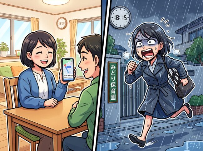 「今出たとこ、間に合うでしょ」夫の保育園のお迎え遅刻に走る私、位置共有で逆転しました