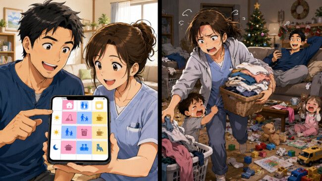「俺だって平日疲れてるんだよ」共働きなのに不公平な休日過ごし方にイラっ！色分け管理でスッキリしました