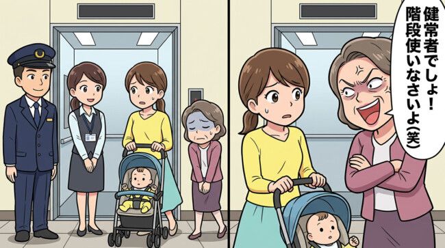 「ベビーカーは健常者でしょ！階段使いなさいよ（笑）」と怒鳴った女性の隣に駅員がそっと立った