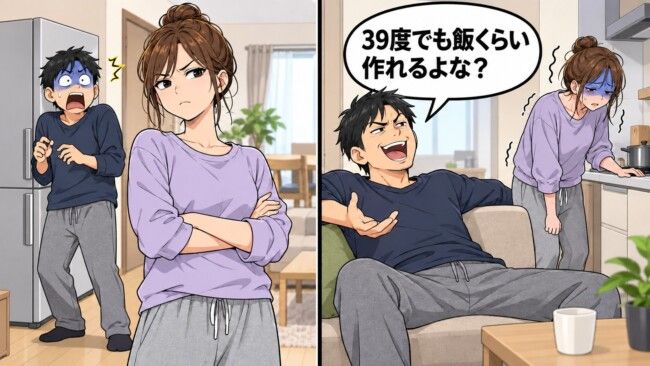 夫「39度？それでも晩ごはんくらい作れるだろ」→全部の家事を放棄した結果