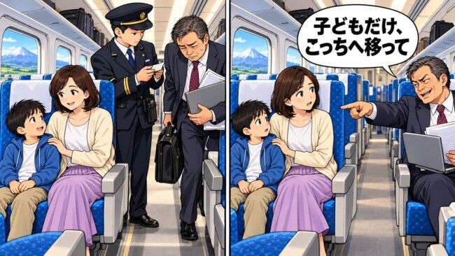 息子の指定席に知らない男性。「一列後ろに座れば？」と言われ、乗務員に相談した結果
