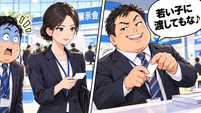 「若い子に渡してもな♪」名刺を折る業者⇒同僚「裏も見てください」青ざめたワケ