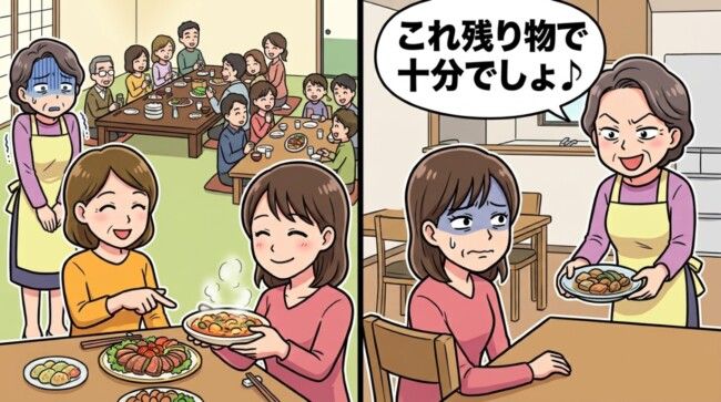 義母「残り物で十分でしょ♪」私にだけ前夜の煮物→夫と義姉が同時に立ち上がった結果