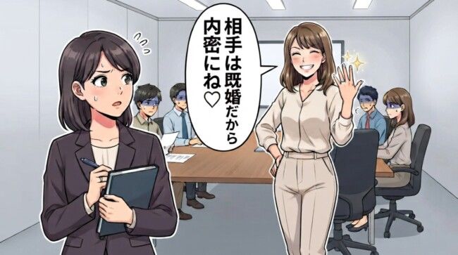 「入籍します！」笑顔で報告した同僚。祝福の直後…「相手は既婚♡」会議室が静まった瞬間