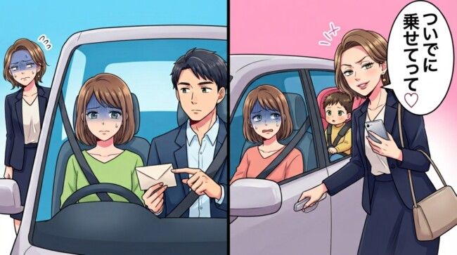 「ついでに乗せてって♡」いつも私の車に便乗するママ友⇒夫に話すと、後日「1回500円ね」のひと言で撃退